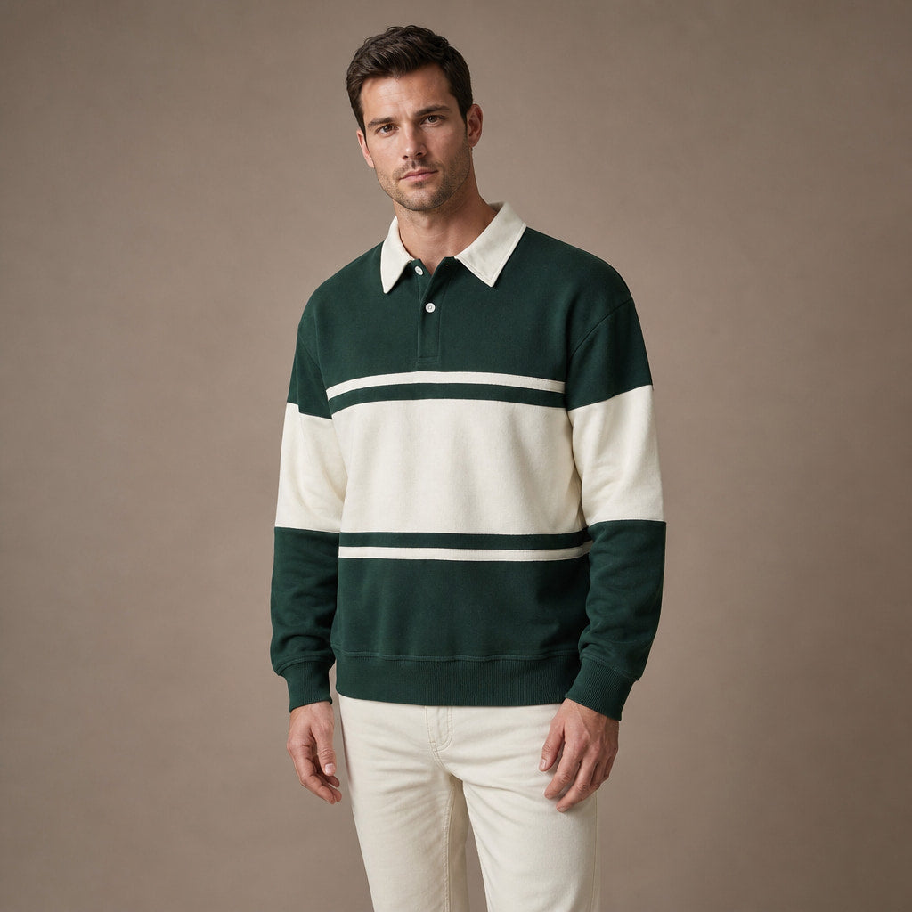 Polo Sweatshirt Cotton Winter Knit Dark Green – Side Angle View