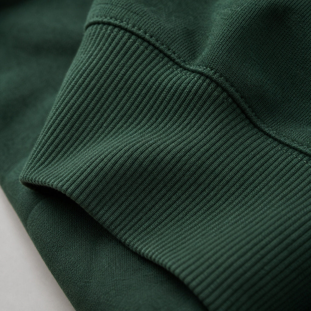 Polo Sweatshirt Cotton Winter Knit Dark Green – Fabric and Detail Close-Up