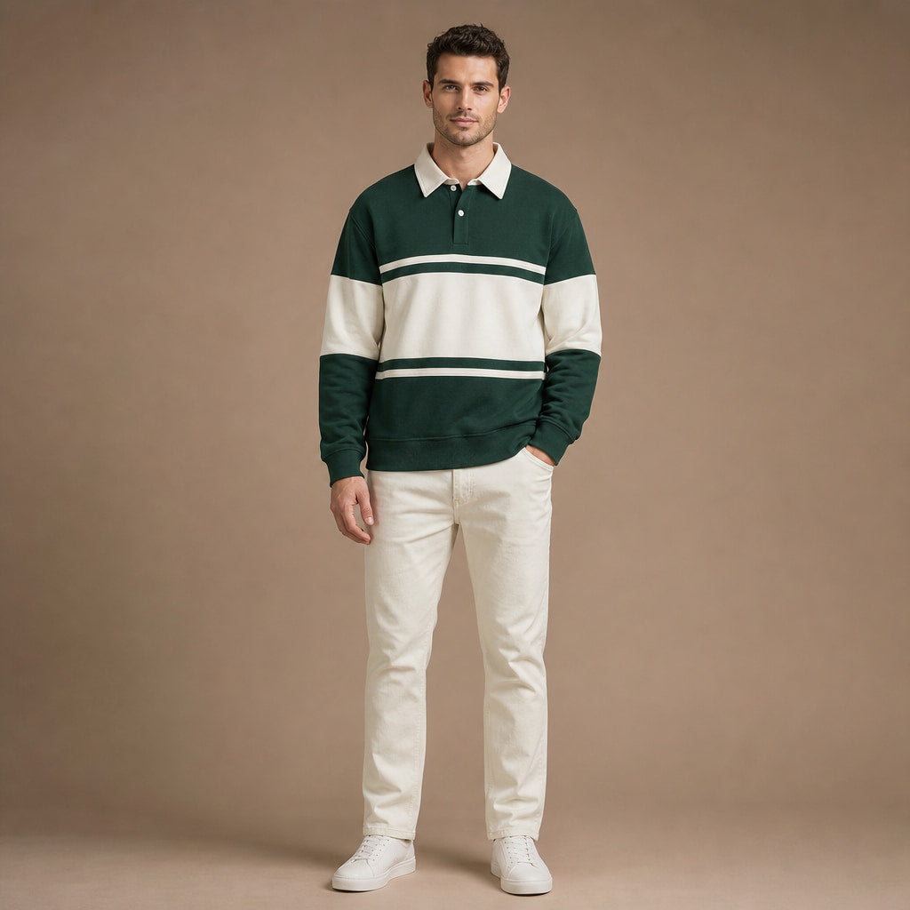 Polo Sweatshirt Cotton Winter Knit Dark Green – Full Look