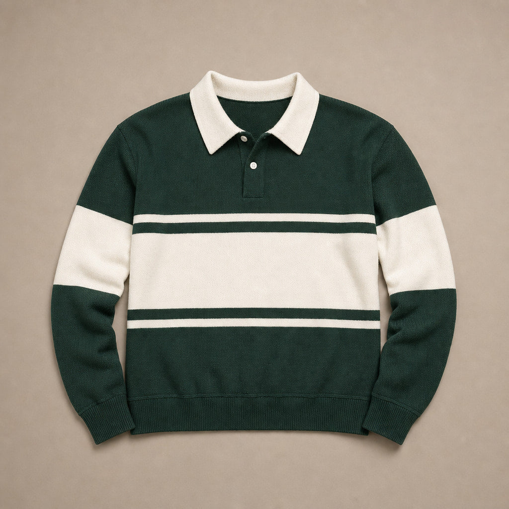 Polo Sweatshirt Cotton Winter Knit Dark Green – Product Photo