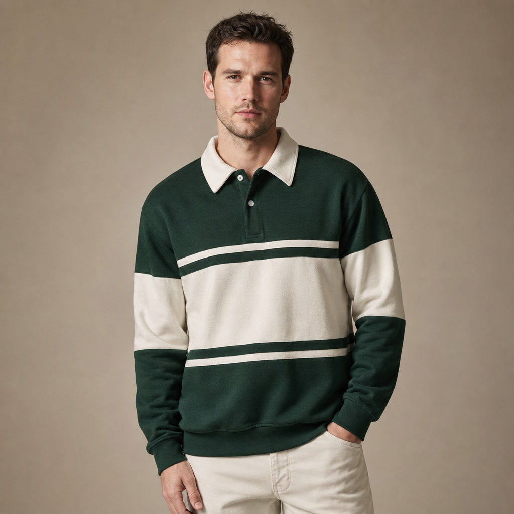 Polo Sweatshirt Cotton Winter Knit in Dark Green – Tarlano Premium Menswear