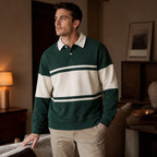 Polo Sweatshirt Cotton Winter Knit Dark Green – Styled Editorial Shot