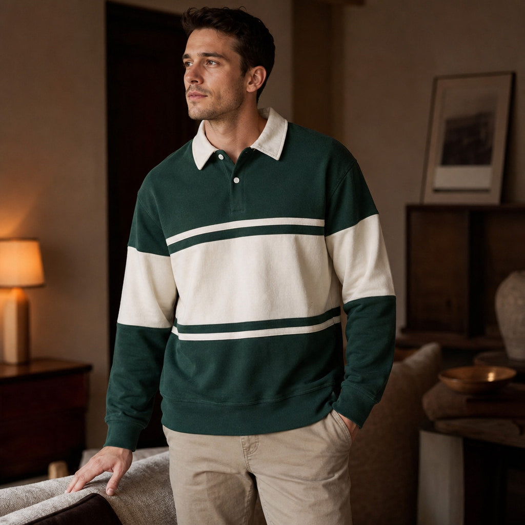 Polo Sweatshirt Cotton Winter Knit Dark Green – Styled Editorial Shot