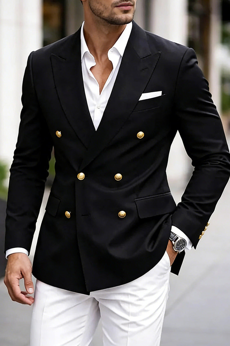 Marnox | Double Breasted Blazer Gold Buttons Black – Premium Editorial
