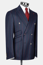 Marrick | Double Breasted Suit Red Pinstripe Sapphire Blue – Product Photo