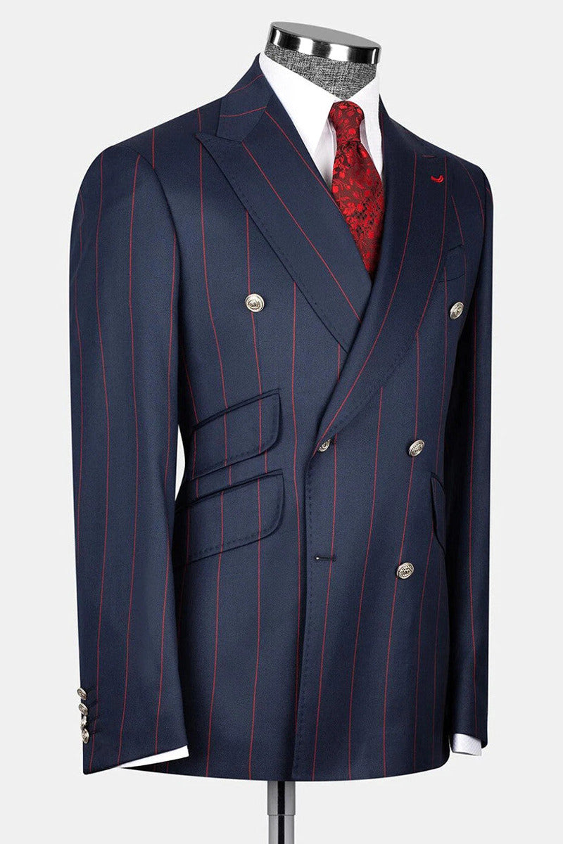 Marrick | Double Breasted Suit Red Pinstripe Sapphire Blue – Product Photo