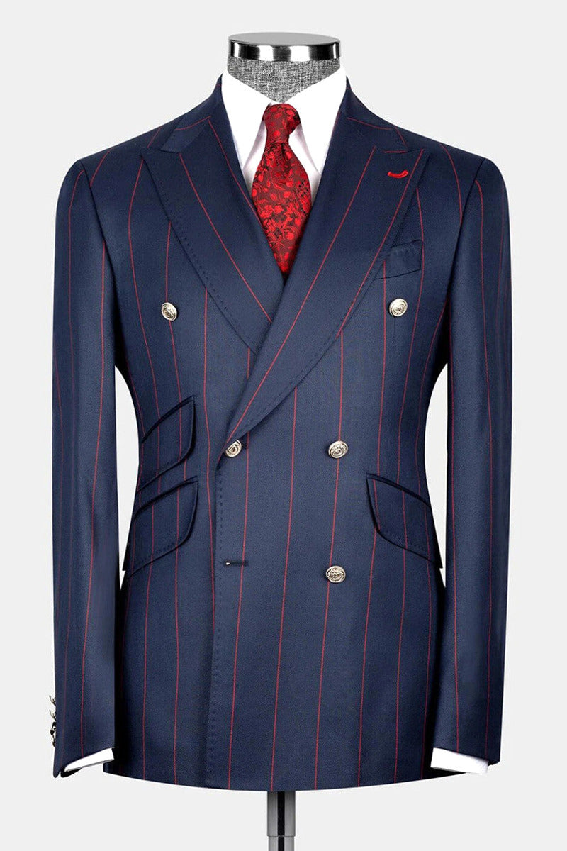 Marrick | Double Breasted Suit Red Pinstripe Sapphire Blue – Product Photo