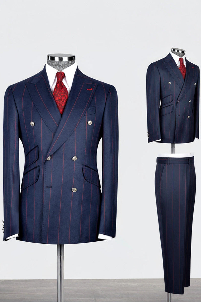 Marrick | Double Breasted Suit Red Pinstripe Sapphire Blue – Premium Editorial
