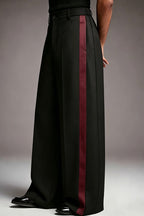Marsden | Wide Leg Trousers Burgundy Side Stripe – Product Photo