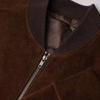Marvin Dark Brown Suede Leather Bomber Jacket For Men Brown – Fabric and Detail Close-Up
