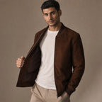 Marvin Dark Brown Suede Leather Bomber Jacket For Men in Brown – Tarlano Premium Menswear