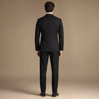 Men's 3-Piece Vested Suit Notch Lapel Single Pleat Pants Black Black – Side Angle View