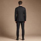 Men's 3-Piece Vested Suit Notch Lapel Single Pleat Pants Black Black – Side Angle View