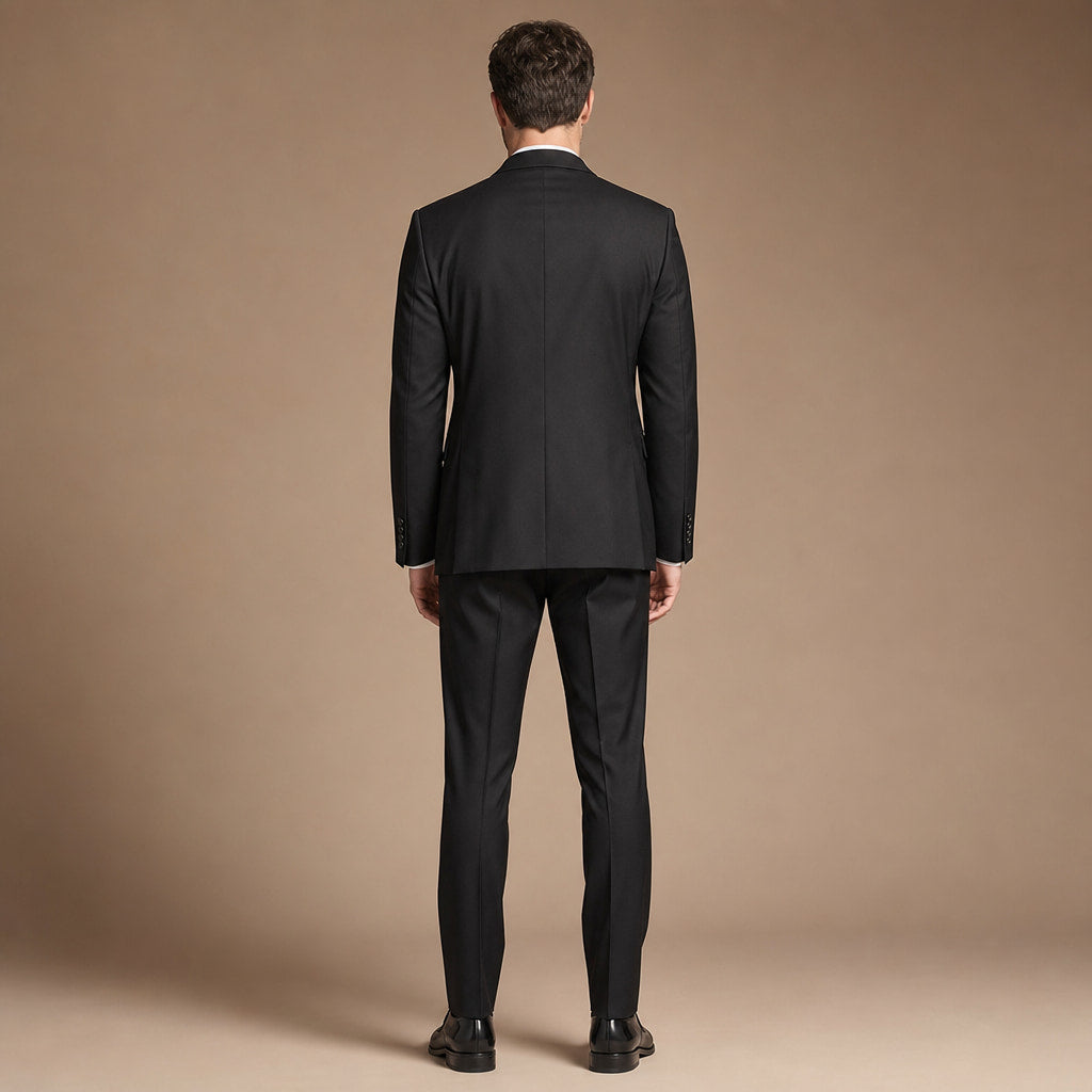 Men's 3-Piece Vested Suit Notch Lapel Single Pleat Pants Black Black – Side Angle View
