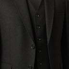 Men's 3-Piece Vested Suit Notch Lapel Single Pleat Pants Black Black – Fabric and Detail Close-Up