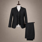 Men's 3-Piece Vested Suit Notch Lapel Single Pleat Pants Black Black – Product Photo