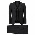Men's 3-Piece Vested Suit Notch Lapel Single Pleat Pants Black Black – Product Photo