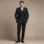 Men's 3-Piece Vested Suit Notch Lapel Single Pleat Pants Black in Black – Tarlano Premium Menswear