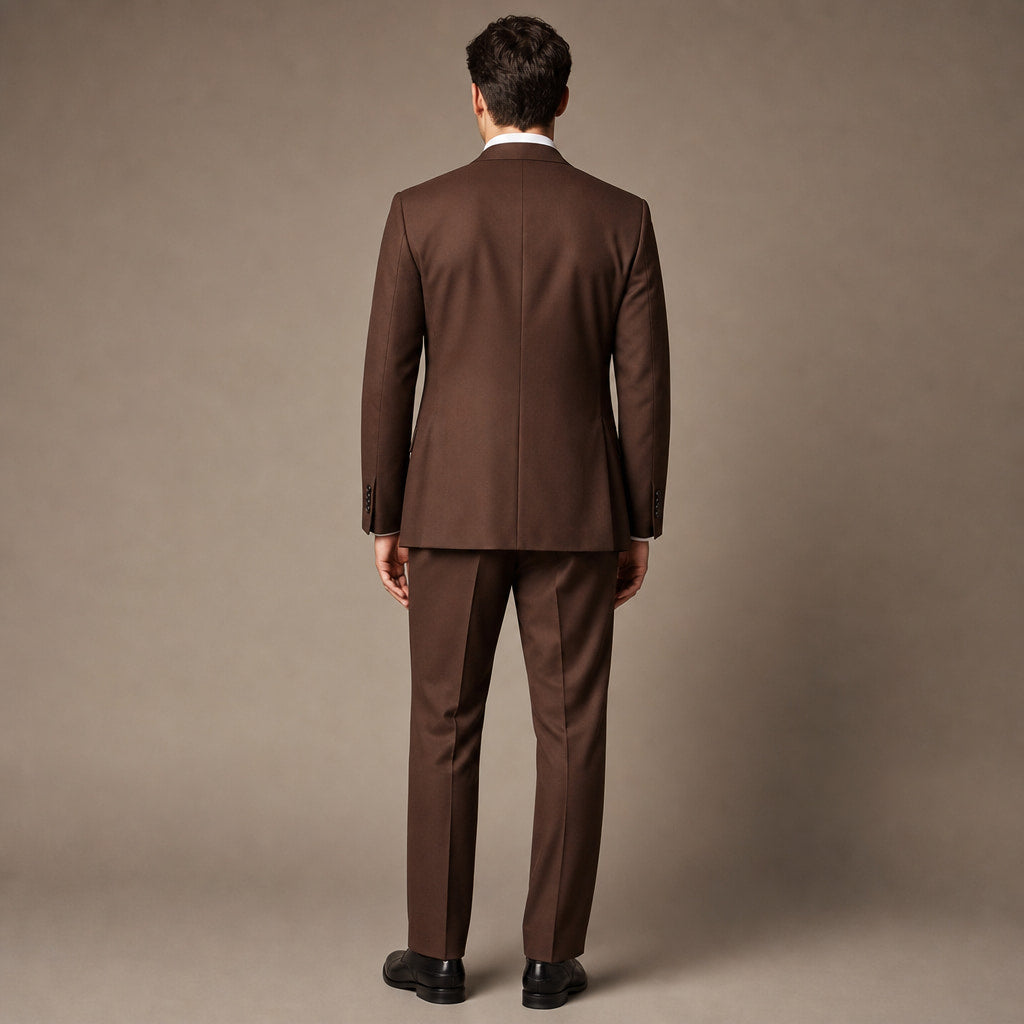 Men's 3-Piece Vested Suit Notch Lapel Single Pleated Trouser Brown Brown – Side Angle View