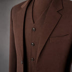 Men's 3-Piece Vested Suit Notch Lapel Single Pleated Trouser Brown Brown – Fabric and Detail Close-Up