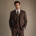 Men's 3-Piece Vested Suit Notch Lapel Single Pleated Trouser Brown Brown – Full Look