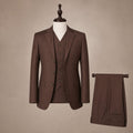 Men's 3-Piece Vested Suit Notch Lapel Single Pleated Trouser Brown Brown – Product Photo