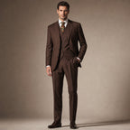 Men's 3-Piece Vested Suit Notch Lapel Single Pleated Trouser Brown in Brown – Tarlano Premium Menswear