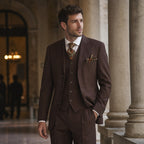 Men's 3-Piece Vested Suit Notch Lapel Single Pleated Trouser Brown Brown – Styled Editorial Shot