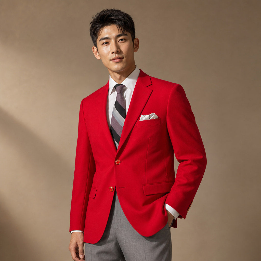 Mens Blazer Classic Fit Poplin 2-Button Notch Lapel Red Red – Side Angle View