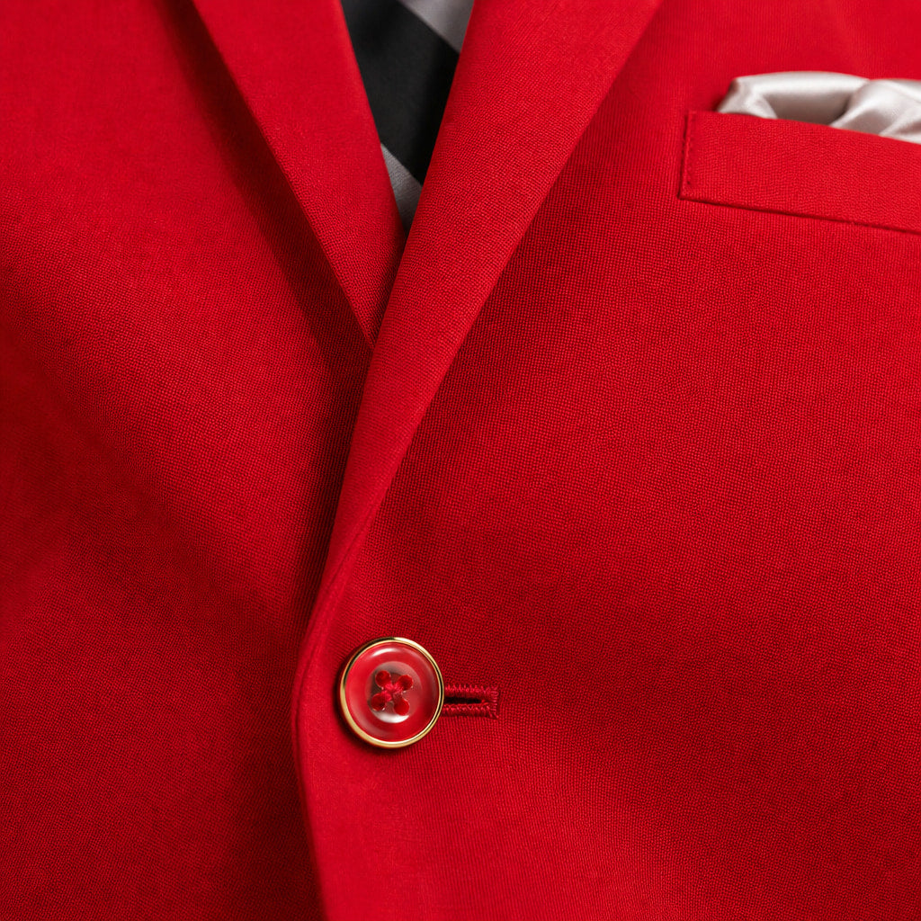 Mens Blazer Classic Fit Poplin 2-Button Notch Lapel Red Red – Fabric and Detail Close-Up