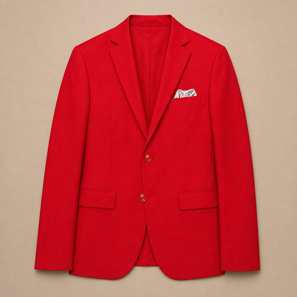 Mens Blazer Classic Fit Poplin 2-Button Notch Lapel Red Red – Flat Lay Product Photo