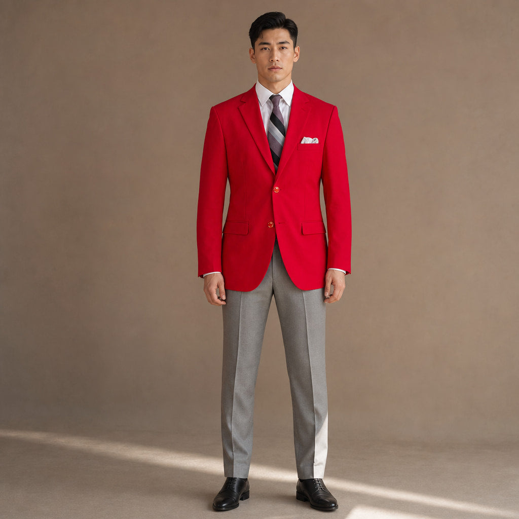 Mens Blazer Classic Fit Poplin 2-Button Notch Lapel Red Red – Full Look