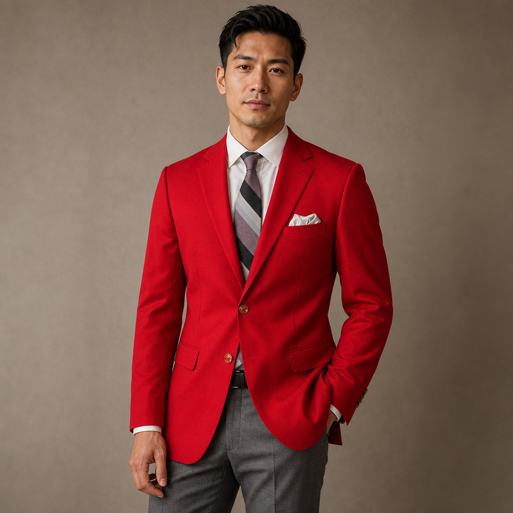 Mens Blazer Classic Fit Poplin 2-Button Notch Lapel Red Red – Product Photo