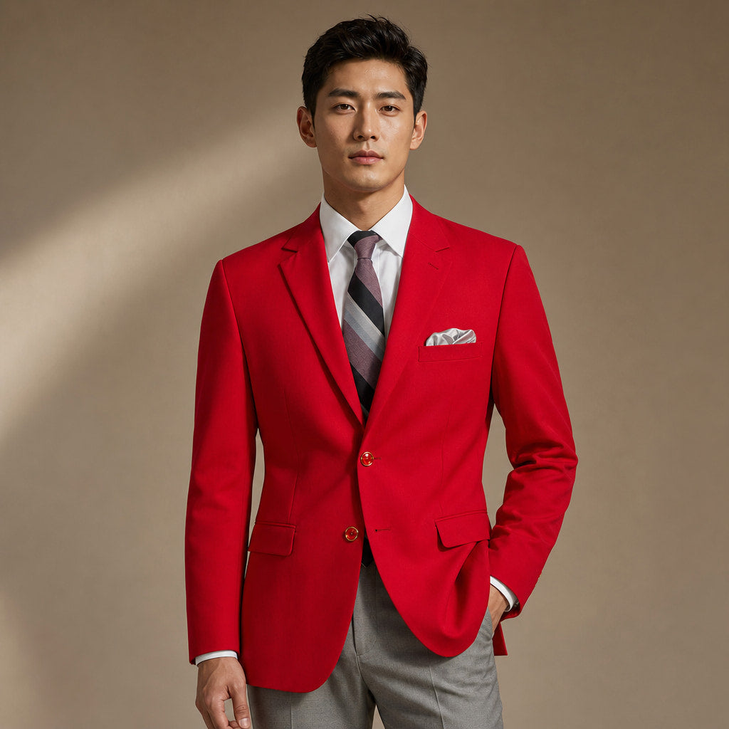 Mens Blazer Classic Fit Poplin 2-Button Notch Lapel Red in Red – Tarlano Premium Menswear