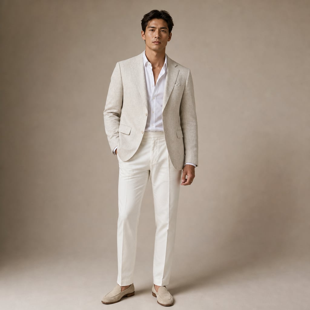 Mens Blazer Linen-Blend Lapel Tailored Fit in Beige – Tarlano Premium Menswear