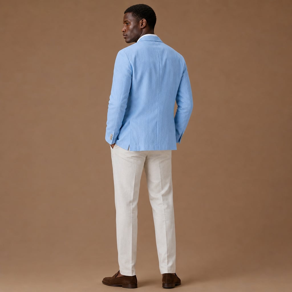 Mens Blazer Linen-Blend Tailored Smart Casual Lightweight Sky Blue – Side Angle View