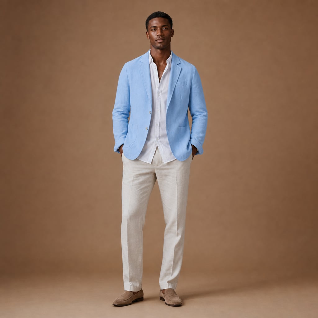 Mens Blazer Linen-Blend Tailored Smart Casual Lightweight in Sky Blue – Tarlano Premium Menswear