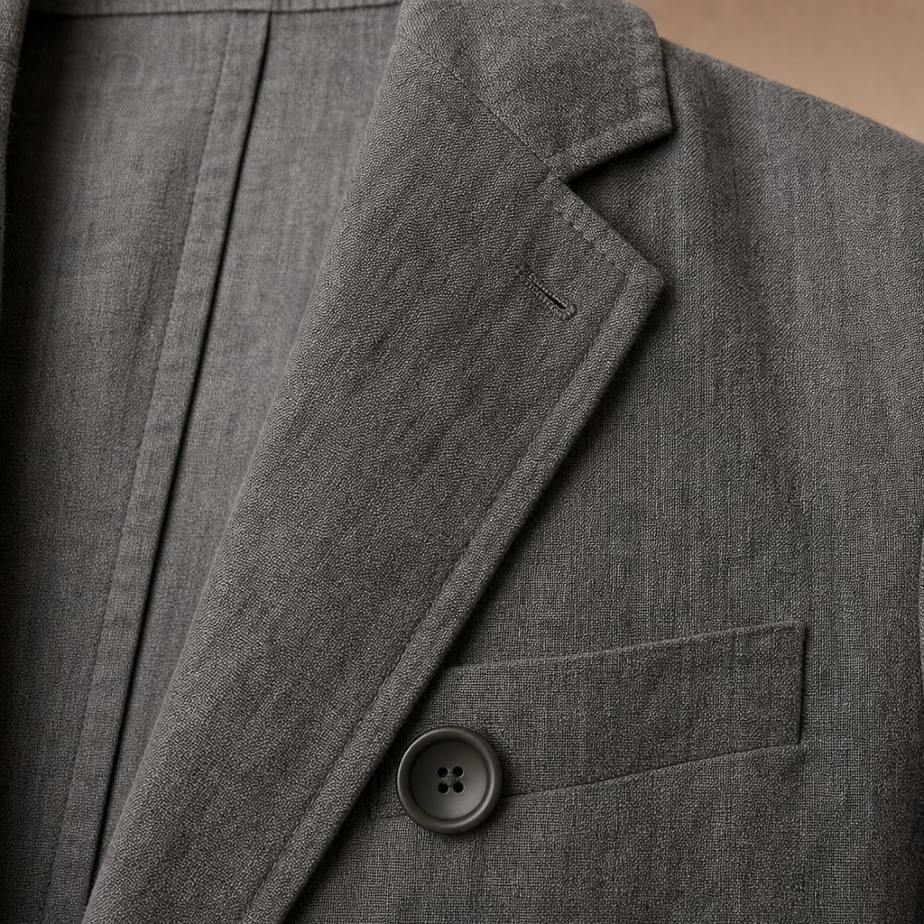 Mens Blazer Linen Notch Lapel Two-Button Gray – Fabric and Detail Close-Up
