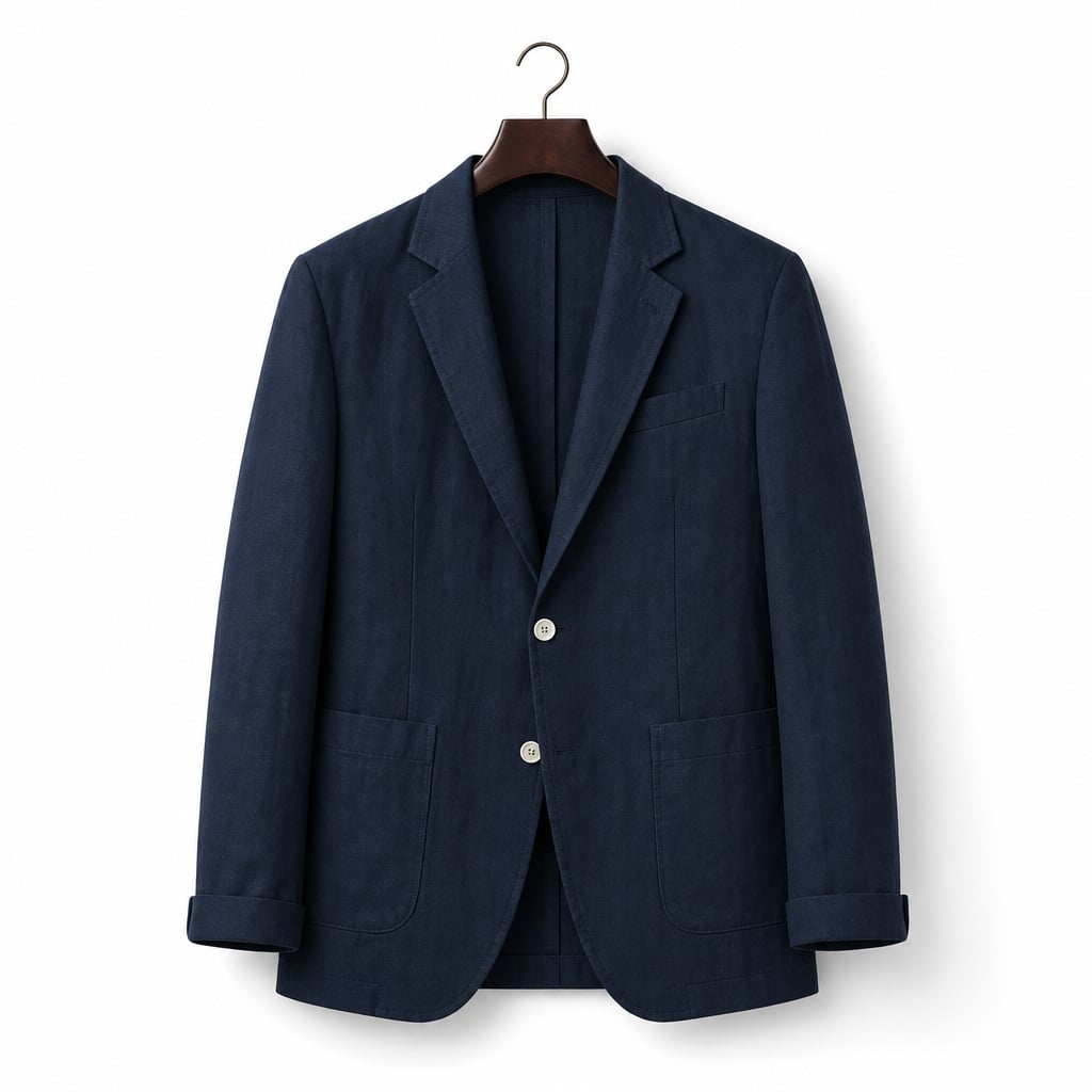 Mens Blazer Linen Notch Lapel Two-Button Navy – Product Photo