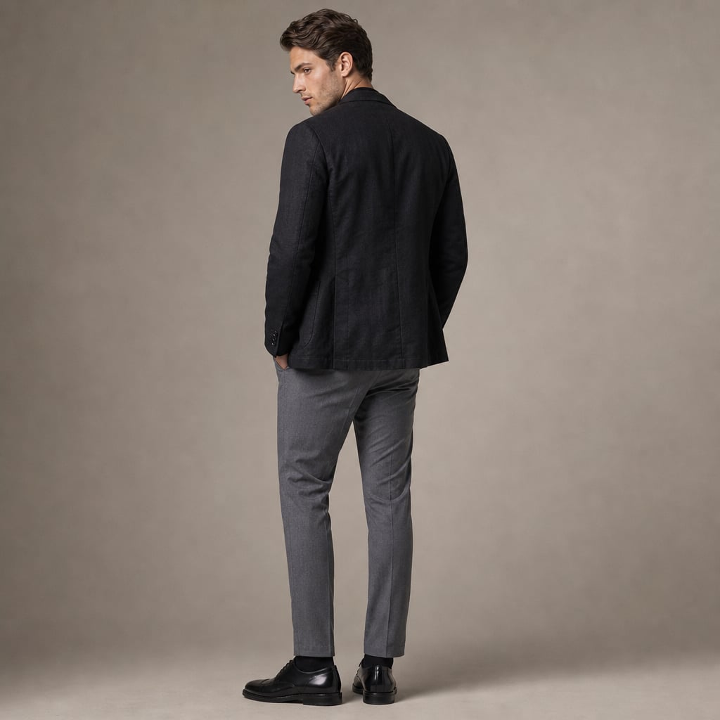 Mens Blazer Unstructured Linen Notch Lapel Black – Side Angle View