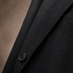 Mens Blazer Unstructured Linen Notch Lapel Black – Fabric and Detail Close-Up