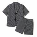 Men's Check Two-Piece Set Short Sleeve Blazer and Matching Shorts Black – Product Photo