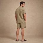 Mens Co Ord Set Knitted Camp Collar Shirt and Shorts Khaki – Full Look