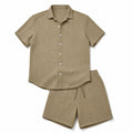 Mens Co Ord Set Knitted Camp Collar Shirt and Shorts Khaki – Product Photo