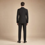 Men's Double Breasted Suit Peak Lapel 6-Button Black Black – Side Angle View