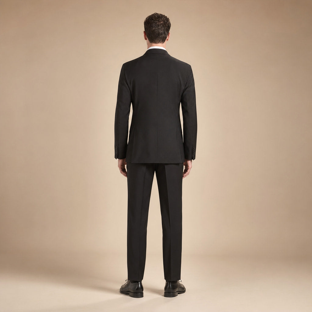 Men's Double Breasted Suit Peak Lapel 6-Button Black Black – Side Angle View