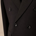 Men's Double Breasted Suit Peak Lapel 6-Button Black Black – Fabric and Detail Close-Up