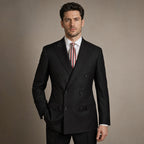 Men's Double Breasted Suit Peak Lapel 6-Button Black Black – Full Look