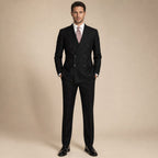 Men's Double Breasted Suit Peak Lapel 6-Button Black in Black – Tarlano Premium Menswear