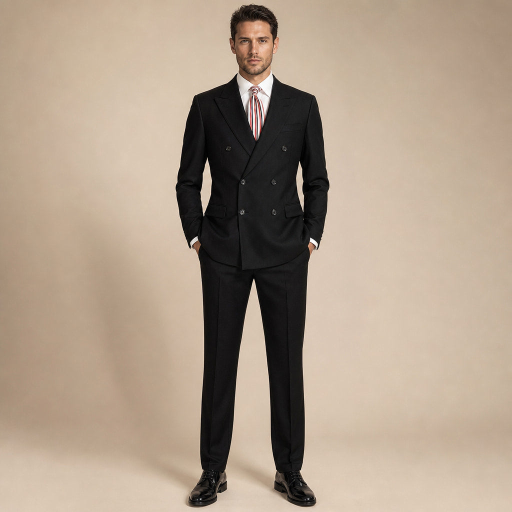 Men's Double Breasted Suit Peak Lapel 6-Button Black in Black – Tarlano Premium Menswear